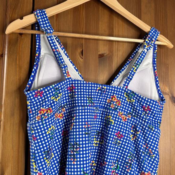 Lands End Blue Gingham Floral Swim Tankini Top Women's 8 Beachy Botanical Check - Picture 8 of 10